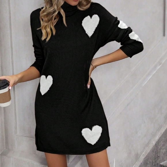 Women's Heart Pattern Sweater Dress - Picture 2 of 4